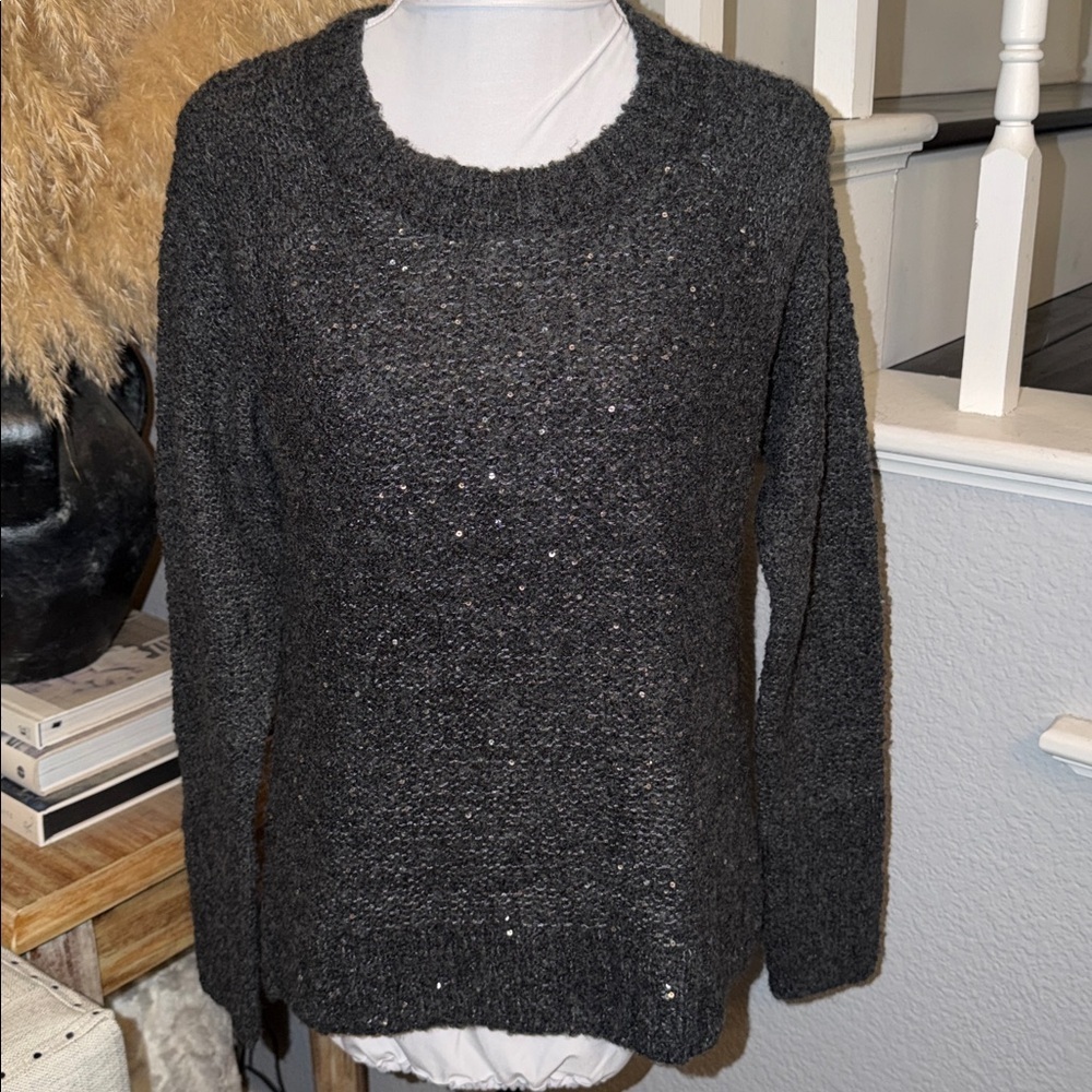 Abercrombie & Fitch Wool Blend Sequin Sparkly Gray Crew Neck Sweater Size Medium